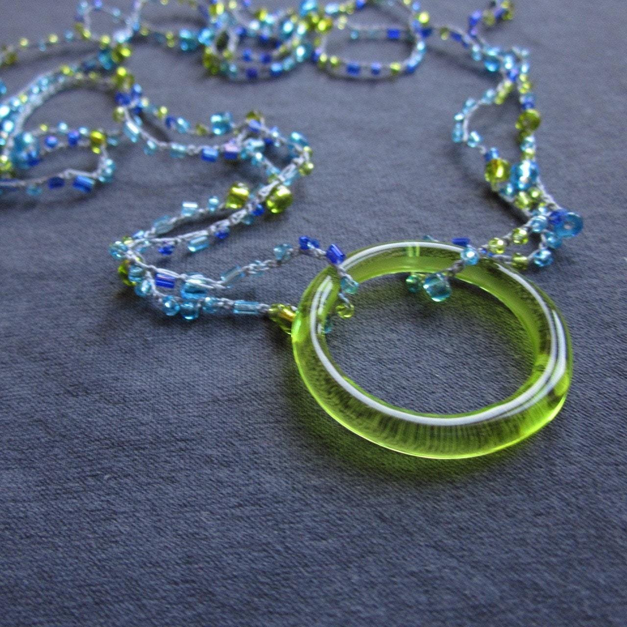Citrus Moon long crocheted multistrand beaded necklace