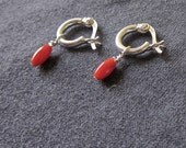 Tiny Gem Hoop earrings with red coral rice beads