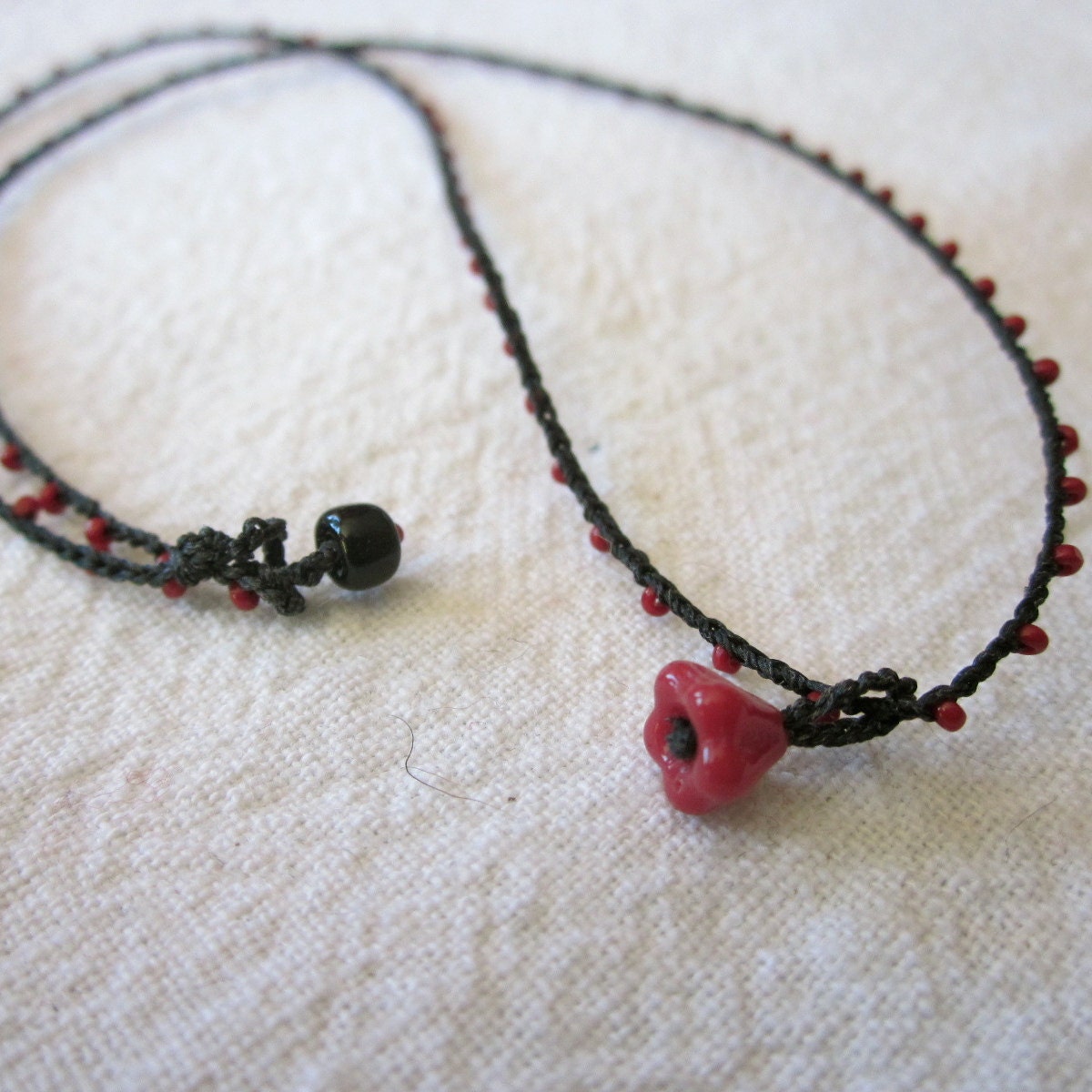 Custom order for Bianka: Lavender and Brown version of daintiest crocheted beaded necklace with tiny flower pendant