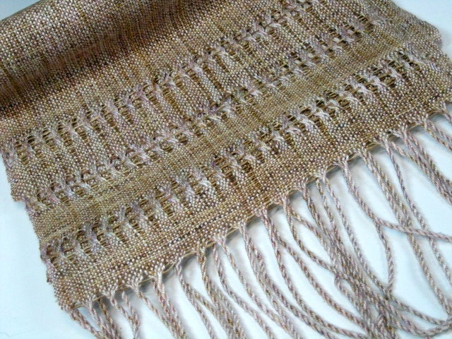 Handwoven Raw Silk Scarf: Nearly Nude Amid the Persimmons