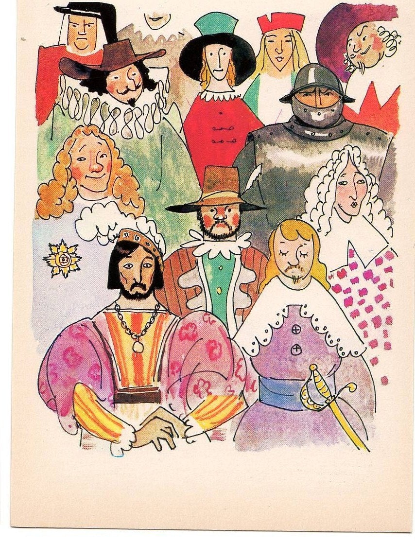 Fairytales, Hans Christian Andersen postcard, Russian vintage post card no. 6, people, crowd, gathering