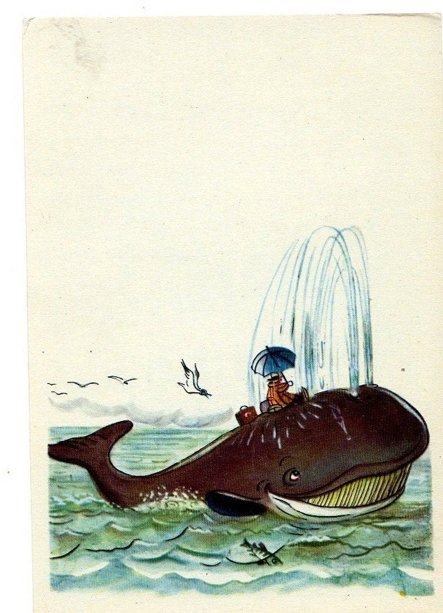 Russian vintage postcard Dr. Aibolit whale