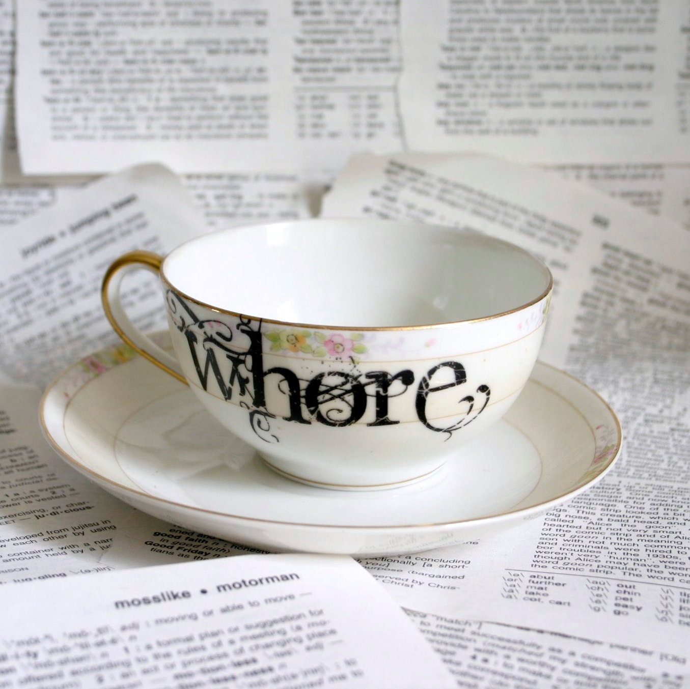 The Linwood Whore Altered Vintage Teacup and Saucer