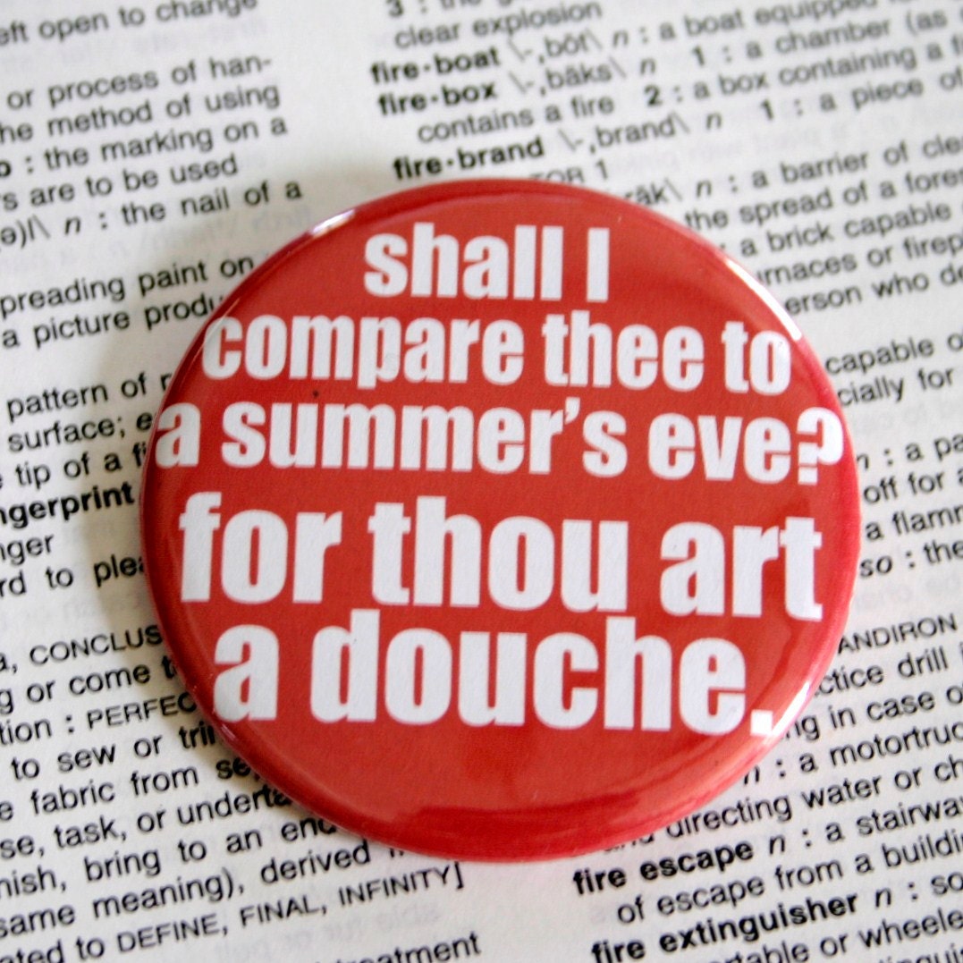 Shall I compare thee to a summers eve For thou art a douche Pinback Button
