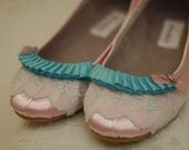 SALE - SIze 9 Marie Antoinette Pink and Aqua Ballet Flats