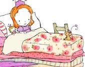 Children's Art -- Princess and The Pea redhead  8x10 -- Art Print