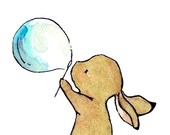 Baby's Wall Art-- Bunny Bubbles 5x7 Nursery Art  Pirnt