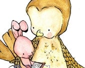 Tell Me A Story pink bunny -- 8X10 Archival Print -- Children's Art