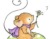 Wishing Mouse Lavender Children's Art Print 5x7 Nursery Decor