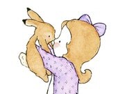 woodland nursery decor-- Bunny Kiss lavender---8X10 Archival Art Print