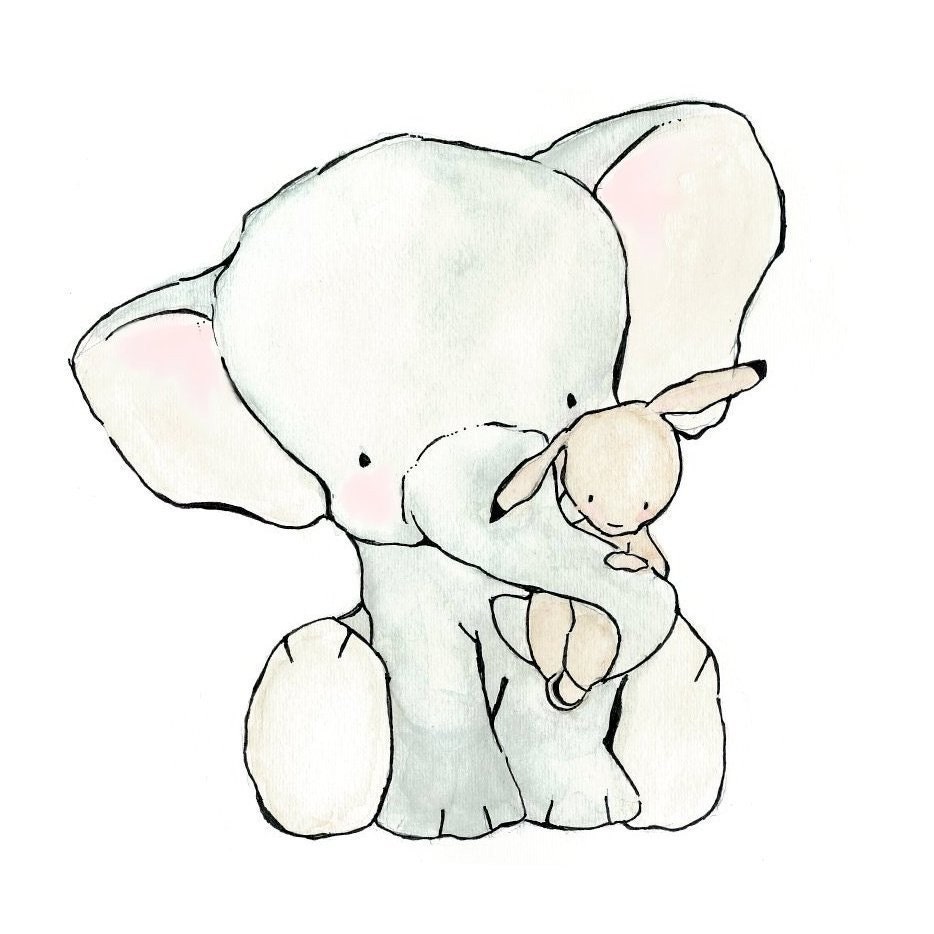 Nursery Art Print for Baby Toddler and Children Elephant Hug 5x7