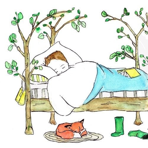 Children's Art Print Little Dreamer Boy brown haired  5x7