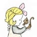 Children's Art -- Kitty Girl Grey -- 5x7 -- Art Print