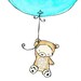 Flying High Bear with an Aqua Splash Balloon 8x10 Nursery Art Print