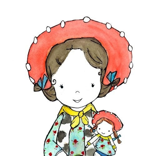 Cowgirl (b) -- 5X7 Archival Print -- Children's Art