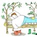 Children's Art Print Little Dreamer Boy brown haired  5x7