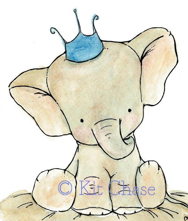 Childrens Art -- Royal Elephant 8x10 -- Art Print