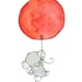 Elephant Children's Art Print 5x7 cherry red balloon Flying High