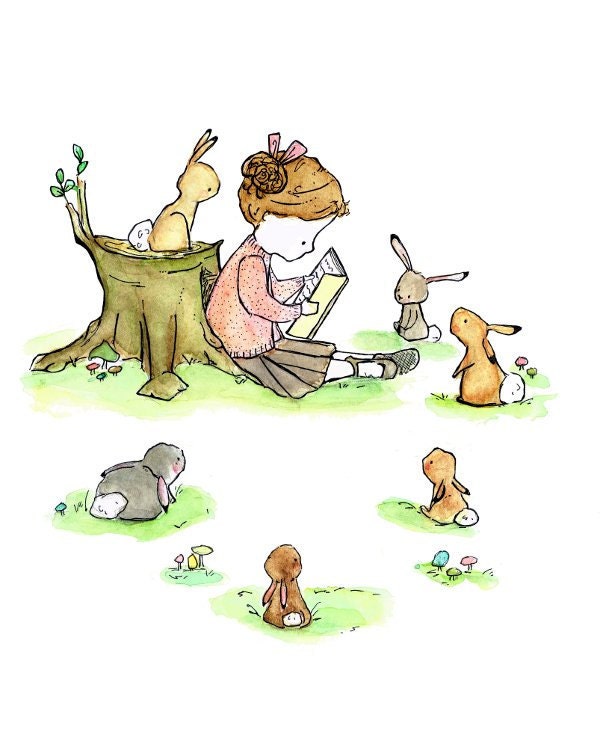 Children's Art -- Story Girl (A) 5x7 -- Art Print