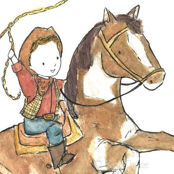 FALL SALE --- Ride 'Em Cowboy (A) -- 5x7 Archival Print - Children's Art