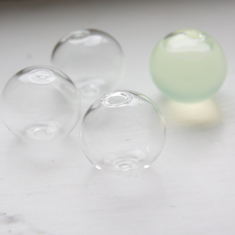 6pcs Hand Blown Hollow Glass Beads- Round Clear with One Hole on the Top 20mm
