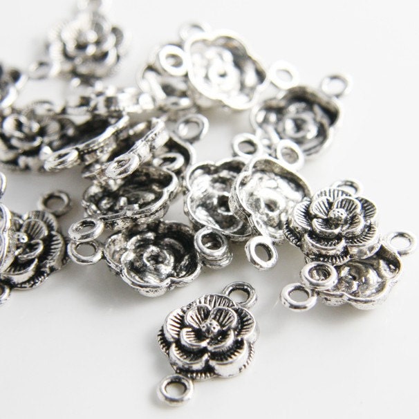 30pcs Oxidized Silver Tone Base Metal Link - Rose (11373Y-D-133A)