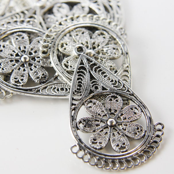 8pcs Oxidized Silver Tone Base Metal Earring Findings-55x35mm (2535X-D-285A)