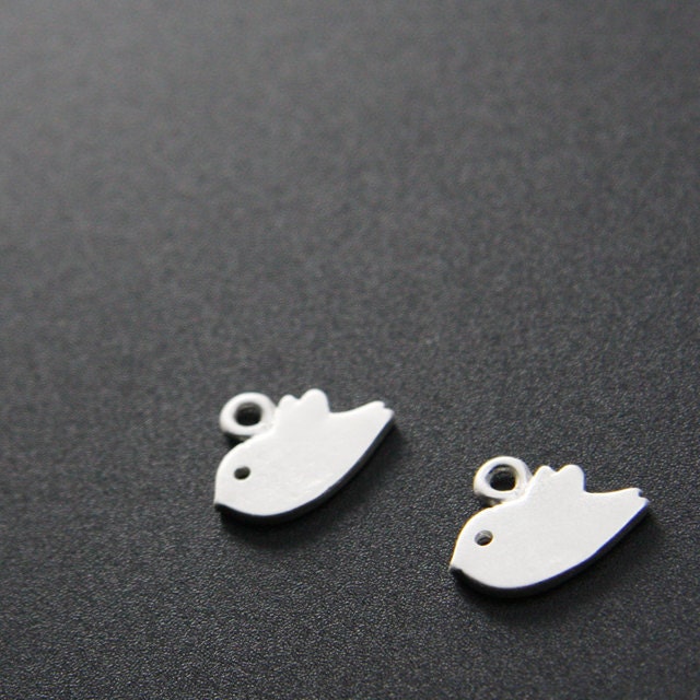 12pcs Matte Silver Plated Charms-Bird 14x11mm