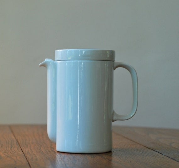 Vintage White Ceramic Covered Coffee Tea Pot
