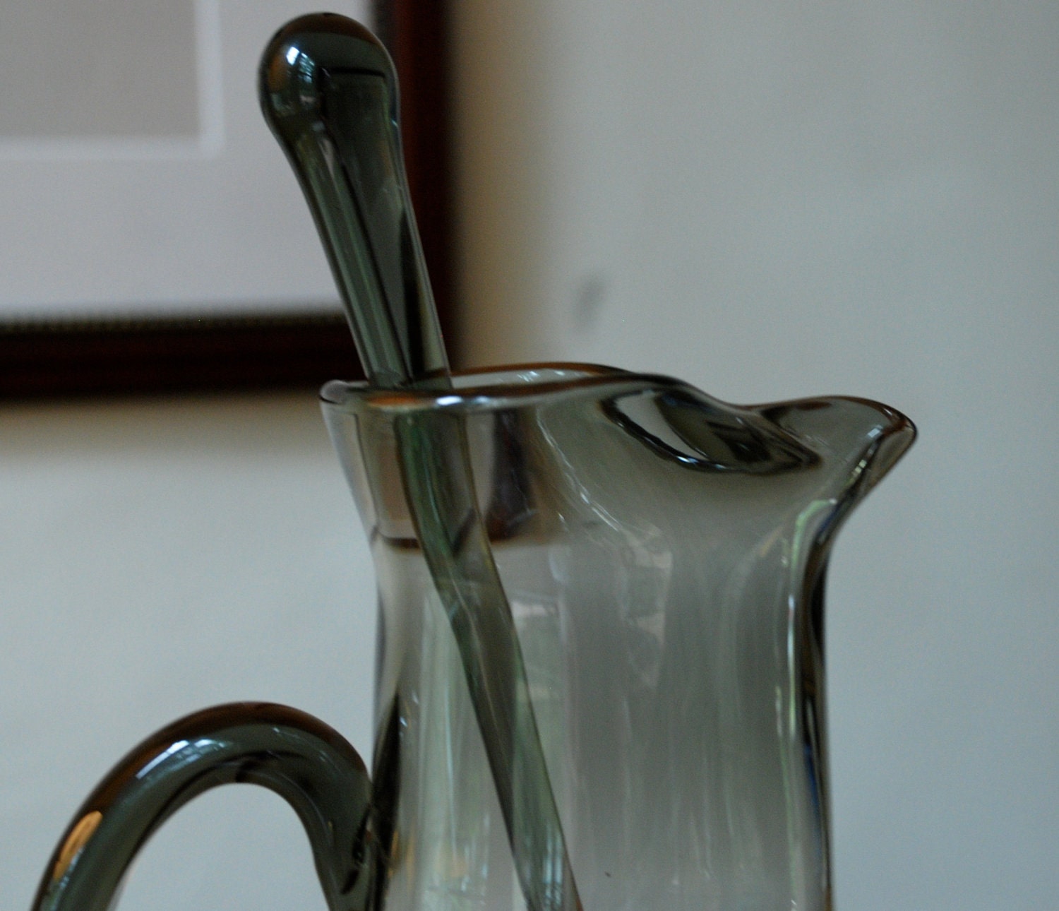 Vintage Mid Century Large Smoked Glass Cocktail Pitcher Mad Men