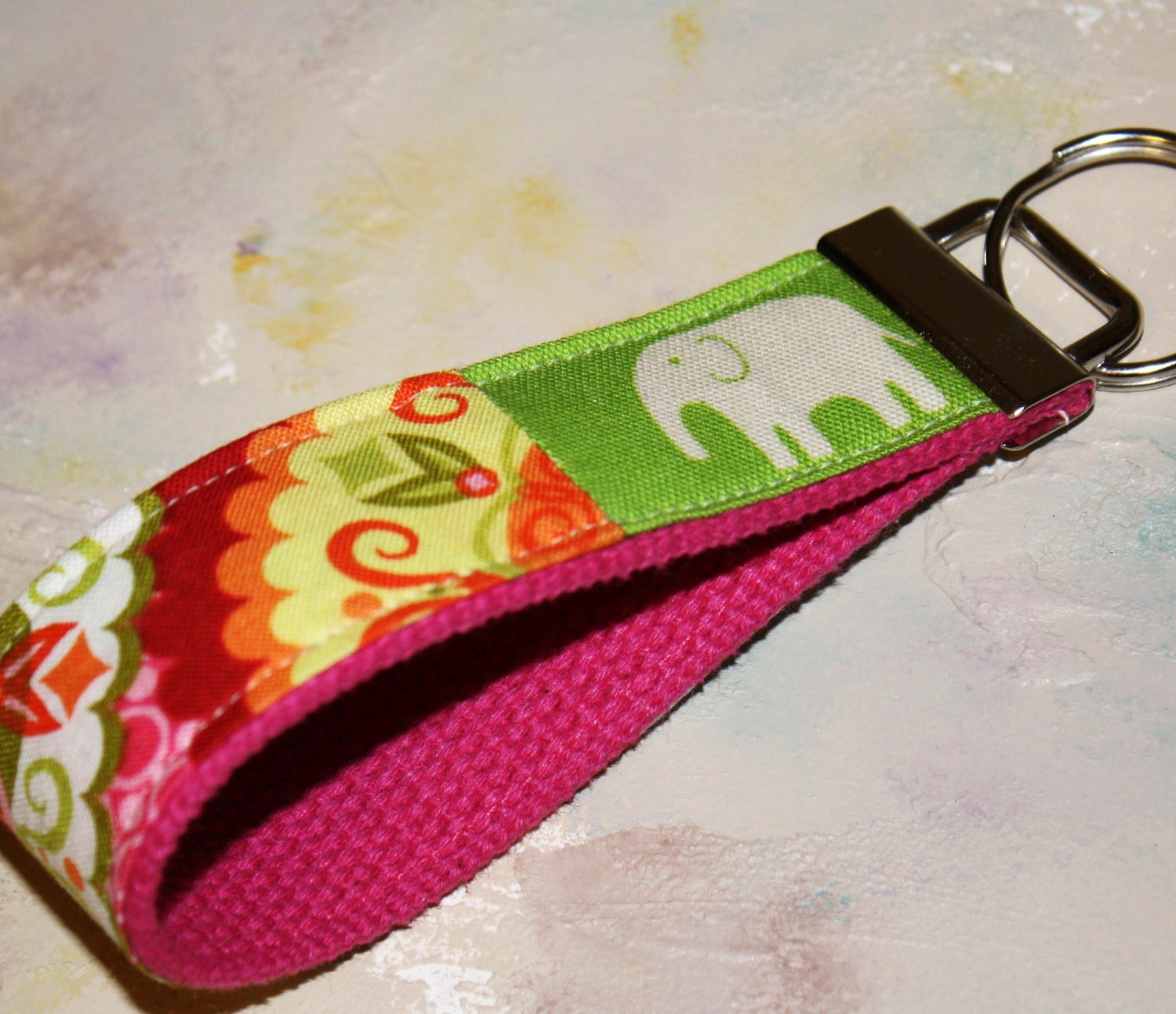 Wrist Key Chain / Key Fob / Fabric Keychain  / Fruity Pop Elephant
