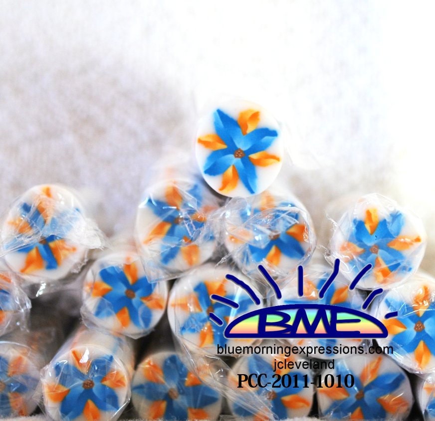 Polymer Clay Raw Blue Orange Flower Cane Star Ribbon Style