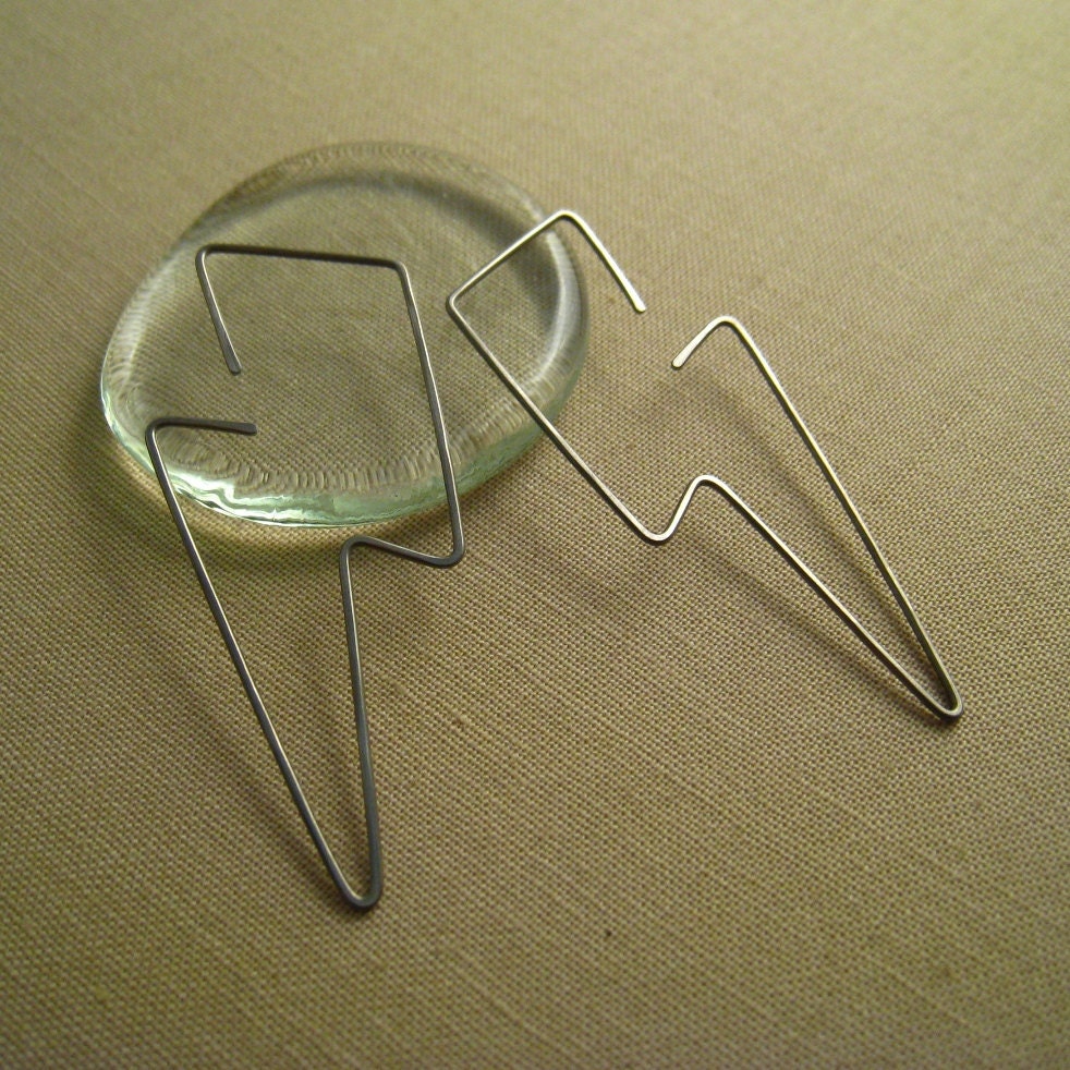 Niobium Hoop Earrings - Lightning Bolts - Hypoallergenic - Simple Minimal Modern Earrings