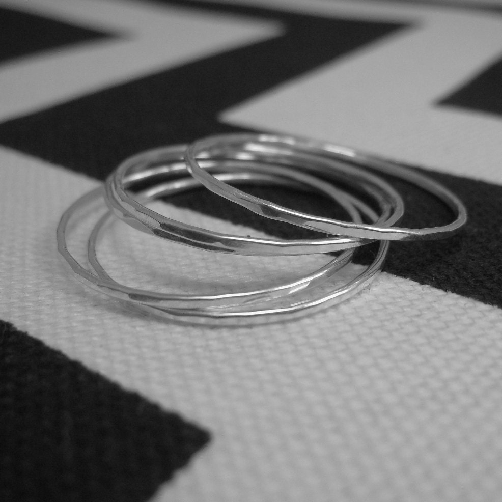Sterling Silver Stackable Rings - Super Slim - Set of 5 - Simple Modern Minimal Rings