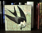 ARTWORK. Wooden Block Recycled Art of Audobon Bird Print on 1922 Map of Minnesota