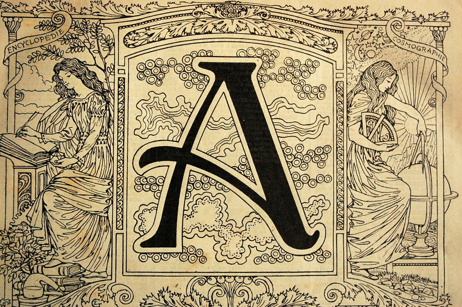 1908 Ephemera Pack. Complete Set of Large 26 Elegant Art Nouveau Letters of the Alphabet