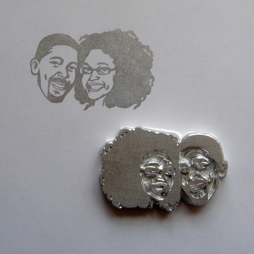 Custom / couple portrait / handcarved rubber stamp