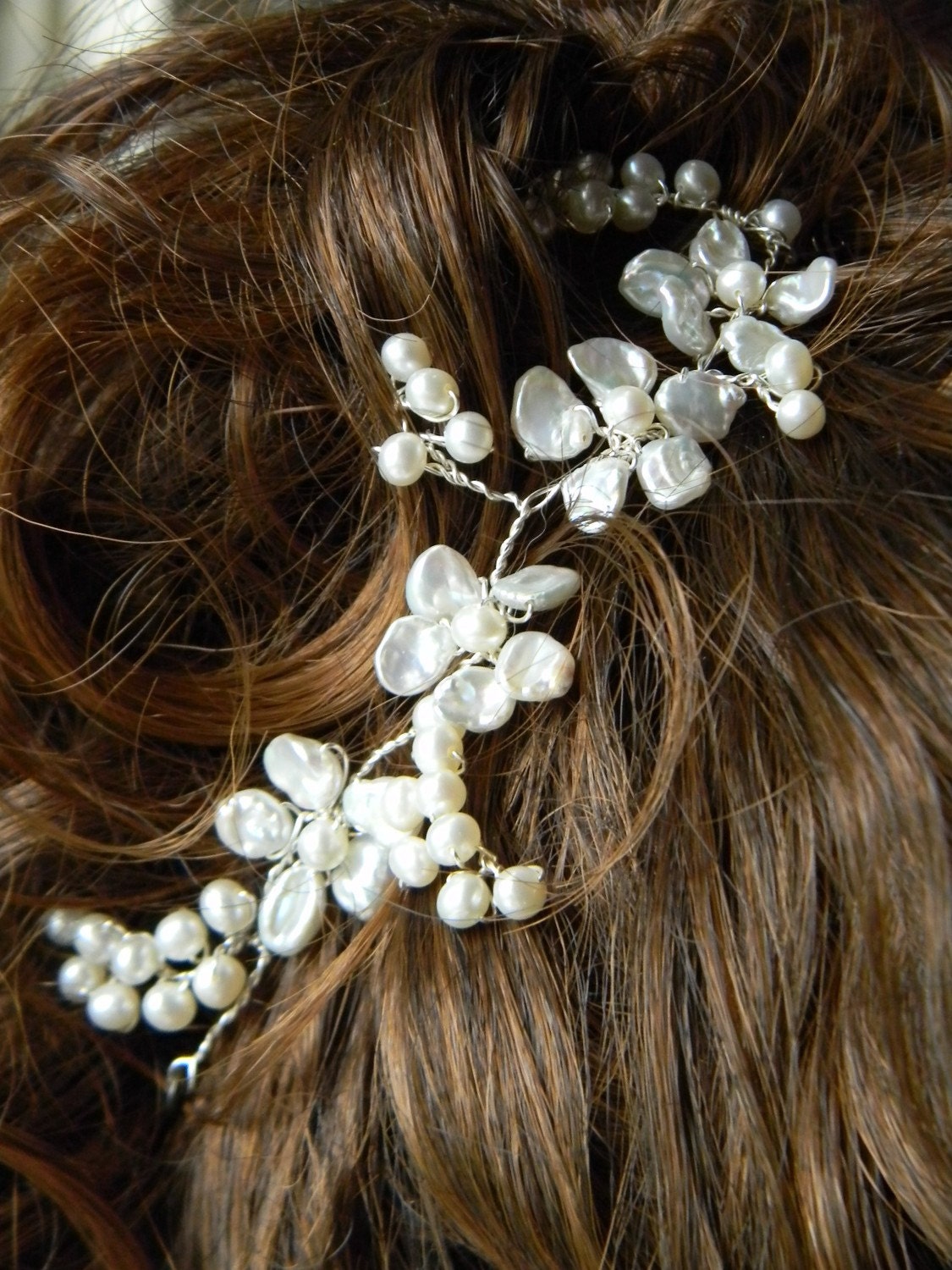 wireandice keishi freshwater pearl hair vine winter wedding hair holiday hair accessories