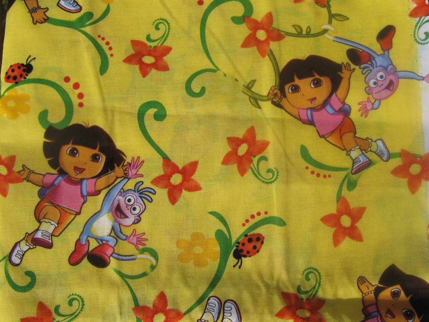 Remnant End of Bolt 35" of Dora the Explorer Fabric in Yellow with Flowers