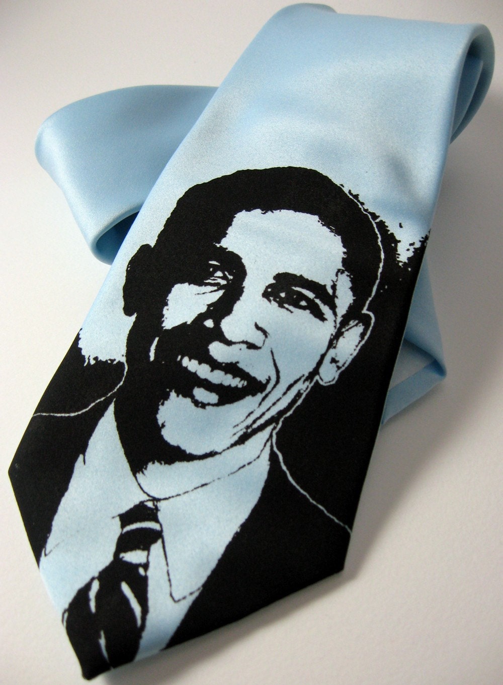 Barack Obama Hand Silk Screened Necktie (Solid Sky Blue)