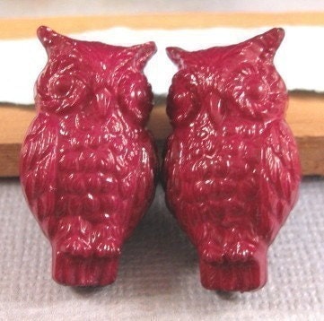 German Lucite Plum Owl 31x16mm Beads - 2 Count