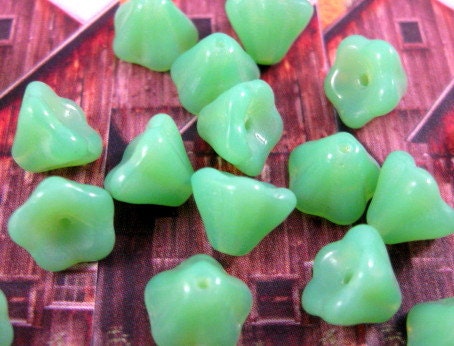 Czech Glass Beads Opaque Jade 6x8mm Bell Flower - 25 Count