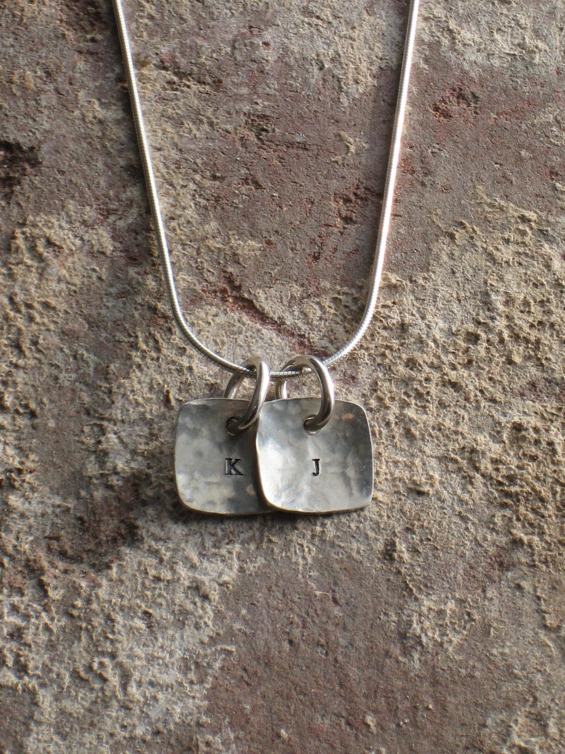 Tiny Squares Necklace..Handstamped...Personalized