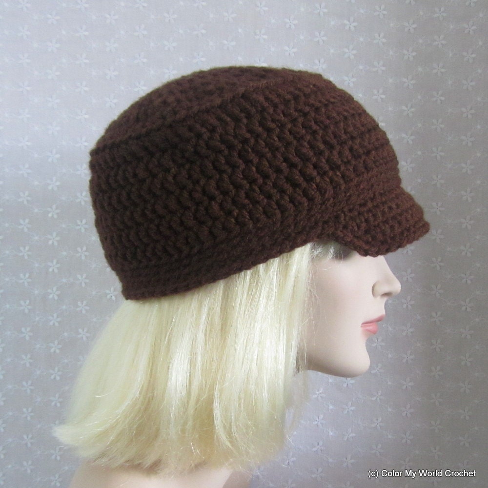 RESERVED FOR VICKI -- Brown Cadet Hat - Womens Crochet Military Cap - Fall Fashion Accessories