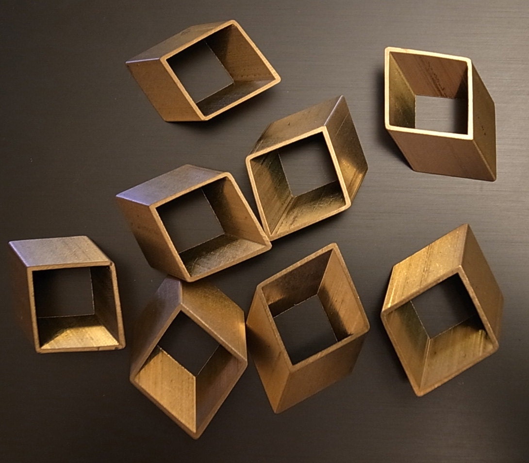 6 pieces of vintage old stock cut raw brass tube outline charm in rhombus  3d square geometric shape