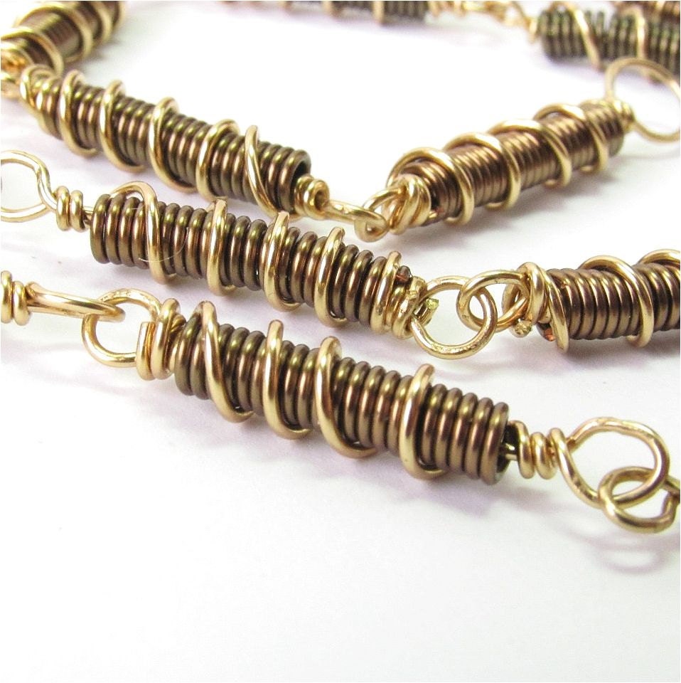 Necklace, Wire Coil, Antique Bronze and Gold Wirework