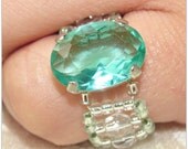 Crystal Ring, Aquamarine Beaded Ring, March Birthstone