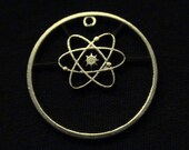 Greece - cut coin pendant - w/ the Atom, our favorite unit of matter.... 2002