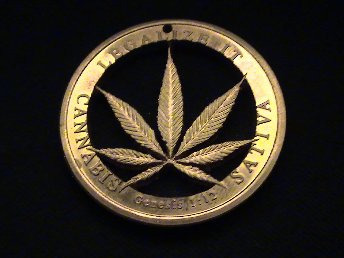 Marijuana Leaf -cut coin jewelry - .999 pure copper - LEGALIZE IT - cannabis sativa