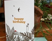 letterpress happy birthday woodland card